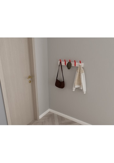 Hepsi3boyutlu Modern Duvar & Kapı Kanca Askılık - 5 Adet Kırmızı Kanca Askılık - Model No : 3 Kırmızı