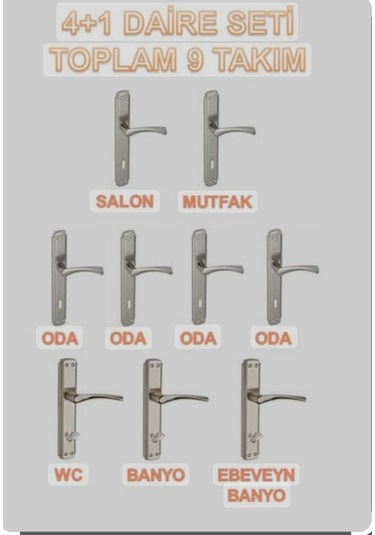 Bravo Kapı Kolu Aynalı 4+1 Daire Seti 6 Adet Oda 2adet Wc Ön Arka