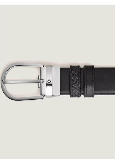 Montblanc At Nalı Tokalı Mavi - Siyah 35 Mm Çift Taraflı Deri Kem