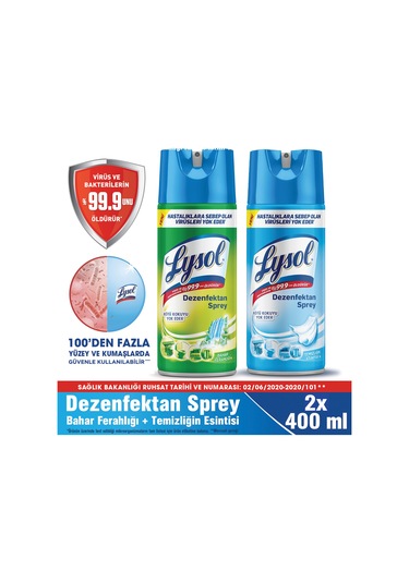 Lysol Temizliğin Esintisi + Bahar Ferahlığı Dezenfektan Sprey 2 x 400 ML