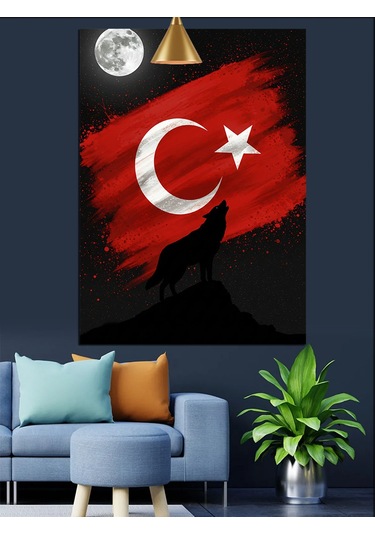 Kurt Ve Türk Bayrağı Dekoratif Kanvas - Mdf Ahşap Tablo
