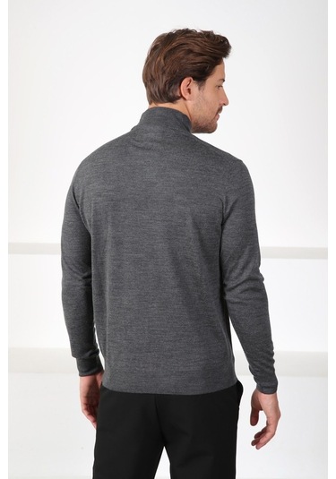 Ferraro Antrasit Yarım Balıkçı Superfine Yün Erkek Triko Kazak Antrasit