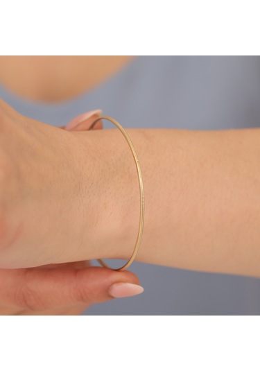 925 Ayar Altın Mikron Kaplama Ajda Ray Gümüş Bilezik - Bv00107 Gold
