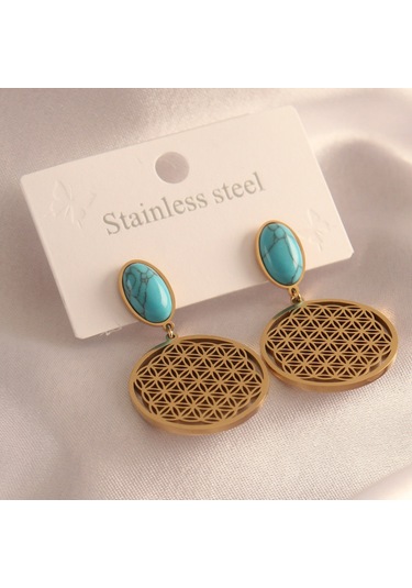 316L Çelik Gold Renk Lotus Model Kadın Küpe Altın