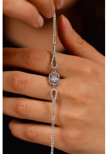 Roza Silver Zirkon Taşlı Rodyum 3 Sıra Baget Gümüş Bileklik