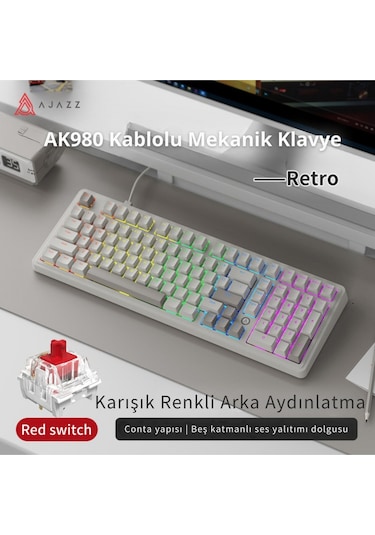 Ak980 Red Switch Kablolu Mekanik Oyun Klavyesi- Rainbow Aydınlatmalı - Retro