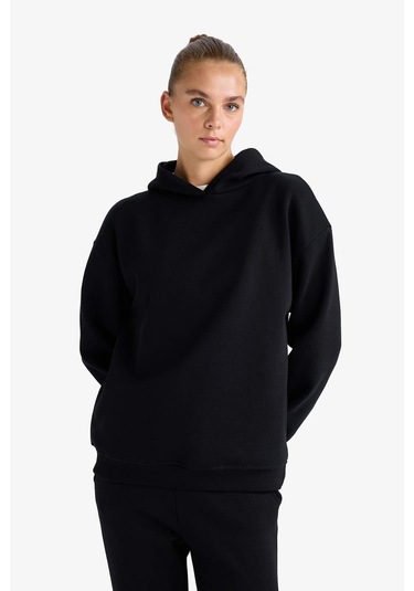 Defacto Relax Fit Kapüşonlu Basic Düz Kalın Sweatshirt D9935ax25wnbk81 Siyah
