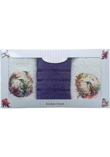 3 Lü Kuş Baskılı %100 Pamuklu Mutfak Havlusu 30 X 50 Cm 001