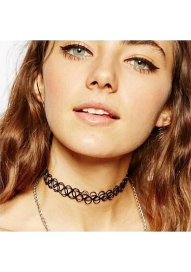kolye Tattoo Choker Elastik Kolye ( 3 Adet ) Siyah