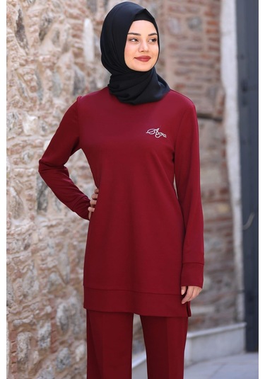 Cemre Tesettür Takım Bordo Bordo