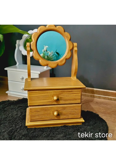 Çiçek Model Ahşap Hareketli Ayna Eskitme Makyaj Takı Organizeri