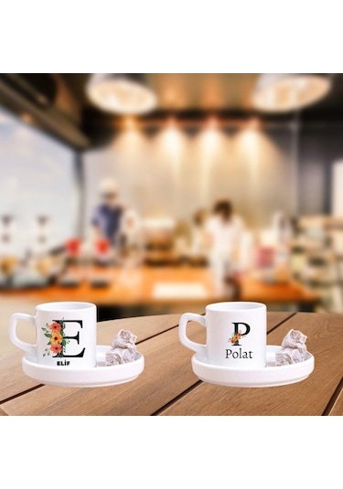 Kişiye Özel 2 Li Harfli Türk Kahve Fincanı Ve Altı