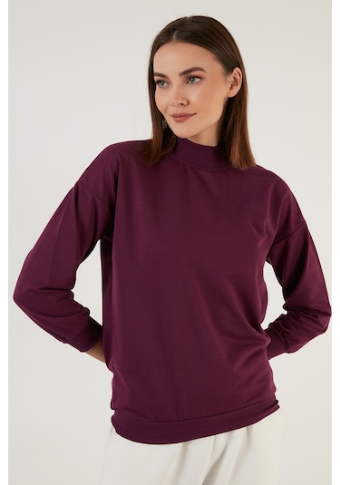 Lela Pamuklu Dik Yaka Basic Örme Bayan Sweat 5863323 Mor