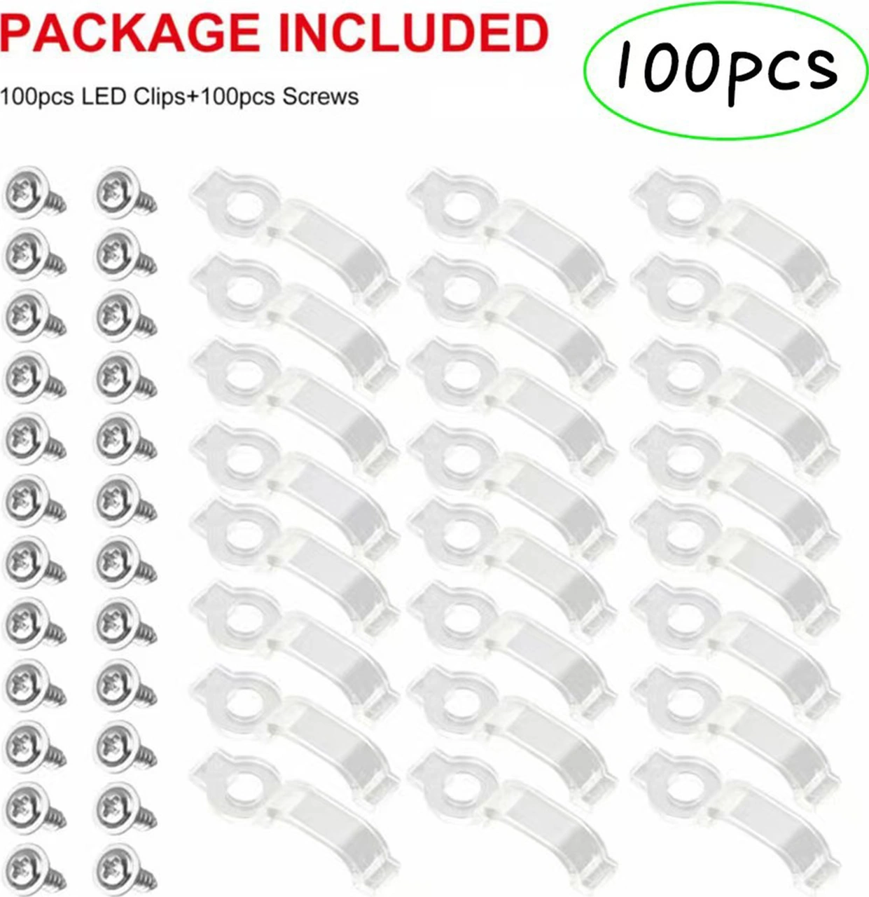 Yaleker 3528/5050 Led Bandı Sabitleme Kiti - Şeffaf Yaylı Tutucular, 100 Adet Klem Ve 100 Vida İle Güvenli Montaj Beyaz