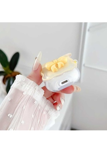 İphone Pro/pro2 Nesil Uyumlu Koruyucu Bluetooth Kulaklık Kılıfı Figürlü Fiyonk Sarı Airpods Pro/pro2 Nesil