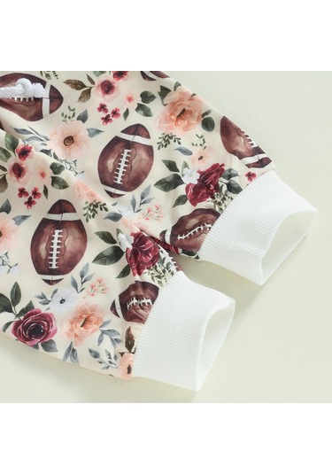 Kayısı Yürümeye Başlayan Bebek İki Parçalı Kıyafet Futbol Baskı Uzun Kollu Üstler Ve Elastik Pantolon Seti Bebek Kız Erkek Sonbahar Giysileri Krem