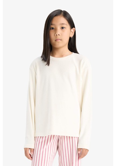 Defacto Kız Çocuk Pijama Takımı Uzun Kollu Üst Çizgili Uzun Alt D1068a825wnbr277 Bordo