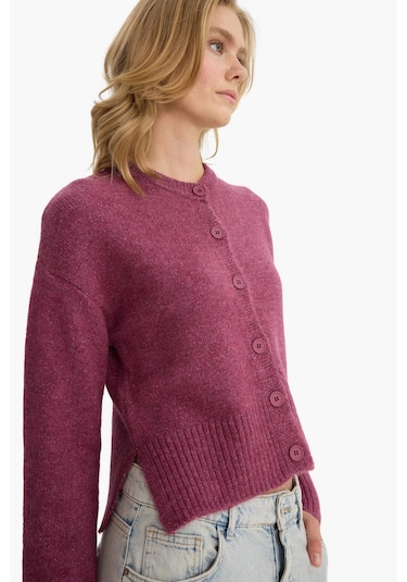 Defacto Regular Fit Bisiklet Yaka Düğmeli Hırka F3031ax25wnpr160 Mor