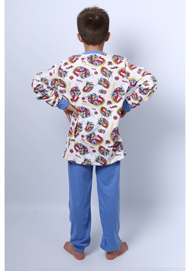 Hçm Erkek Çocuk Pijama Takımı Baskılı Ribanalı C69 Açık Mavi