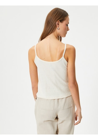 Koton İnce Askılı Atlet Dokulu Pamuklu Kırık Beyaz 4sak10075ek