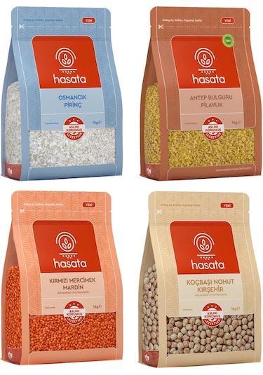 Hasata Bakliyat Pirinç Mercimek Bulgur Nohut 4 x 1 KG