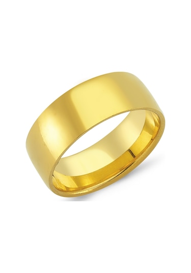 8 Mm Geniş Bombeli Çelik Alyans Çifti Söz Yüzüğü Sarı Cl13 Gümüş