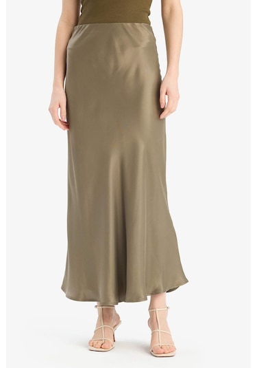 DeFacto A Kesim Normal Bel Saten Midi Etek B1867AX25SPKH474 Haki