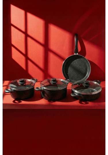 Mastergranito Black 7 Parça Tencere Ve Tava Seti Sıyah Siyah