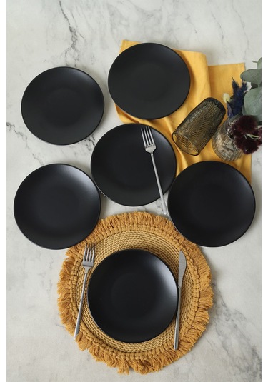 Keramika Mat Siyah Ege Pasta Tabağı 20 Cm 6 Adet 956 Siyah