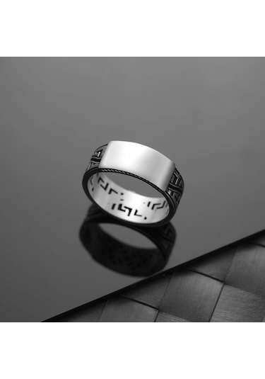 İpek Silver 925 Ayar Gümüş Grek Motifli Üstü Kişiselleştirilebilir Erkek Yüzüğü Çok Renkli