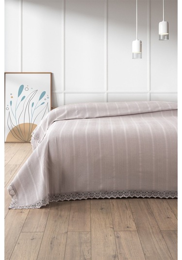 %100 Pamuk Petekli Dantelli Pike-tek Kişilik Waffle Pike- 160x230 Cm-taş Tas Taş