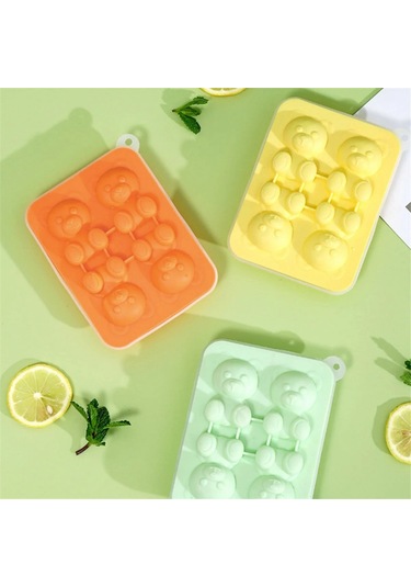 Xurunkeji Yeni Dört Izgara Ayı Buz Tepsisi Kalıbı Silikon Buz Tepsisi Ev Dondurma Popsicle Dondurulmuş Buz Topu Buz Tepsisi Sarı Sarı