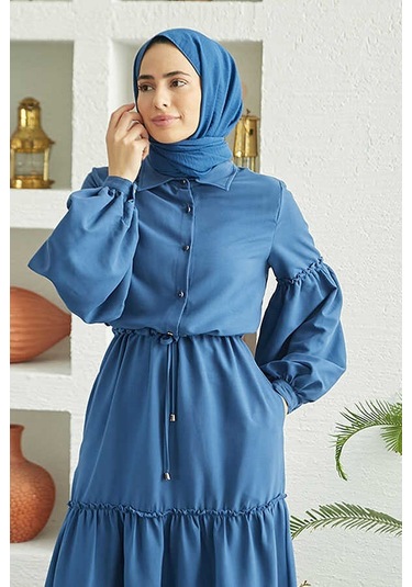 6567-carla Büzgülü Elbise İndigo