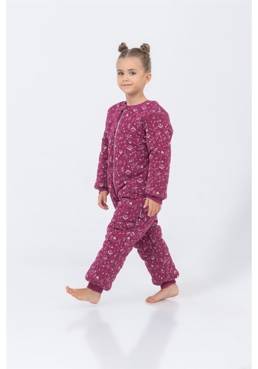 Kız Erkek Çocuk Kalın Elyaf Dolgulu Premium Kalite 2.5 Tog Desenli Uyku Tulumu Mürdüm