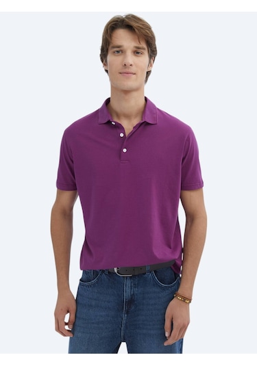 Kip Mürdüm Düz Polo Yaka %100 Pamuk T-shirt MÜRDÜM