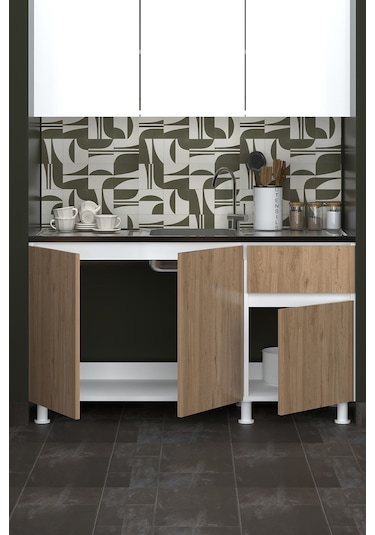 150 Cm Poyraz Mutfak Alt Modül Evyeli Ahşap