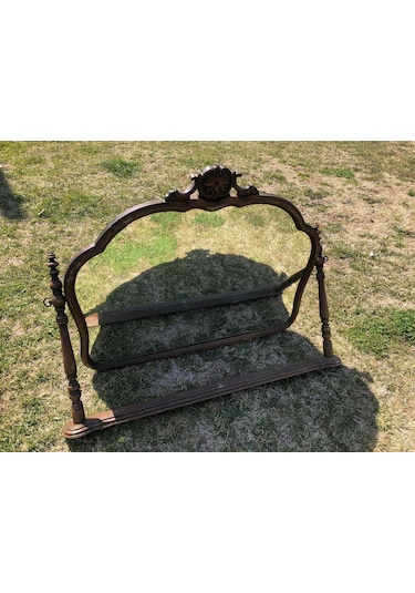 Vintage Oymalı Şifoniyer Aynası 100x85 cm - Dekoratif Standlı Ayn Kahverengi