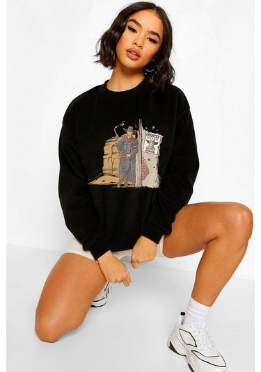 Wanted Cowboy Oversize Siyah Sweatshirt Vdpswt191-trzksw2826 Siyah
