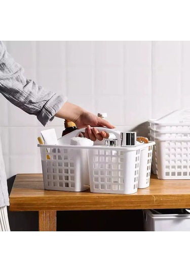 Xindoker Büyük Kapasiteli Beyaz Banyo Sepeti - Kalın Pp Malzeme, Delikli Su Akışlı, Taşınabilir Kollü, Çeşitli Mekanlarda Kullanılabilir Organize Aleti Beyaz