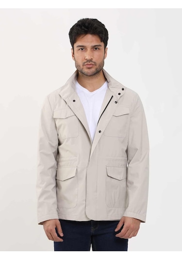 Dufy Bej Erkek Regular Fit Düz Hakim Yaka Safari Mont - 104379-Bej