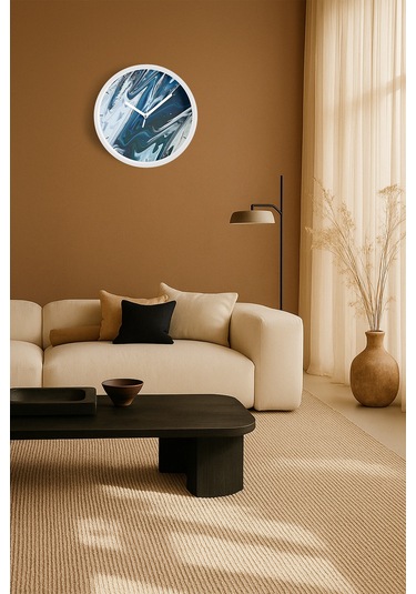 Soyut Tasarım Modern Duvar Saati - 35cm - Önü Camlı Beyaz Kasa - Sessiz Mekanizma-jh0032 Beyaz