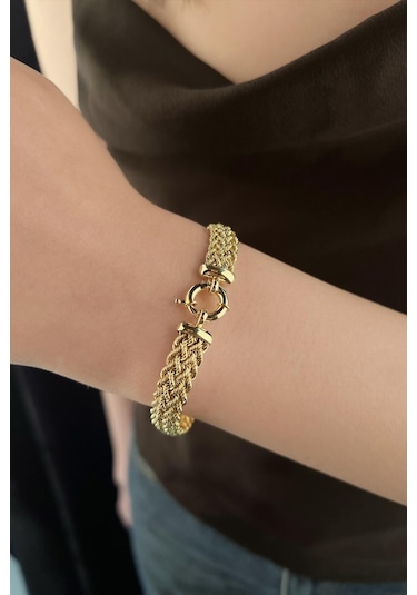 14 Ayar Altın Kalın Örgü Bileklik Sarı Altın