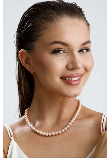 Pudra Pembe Doğal İnci Kolye Bileklik Set - Sarı