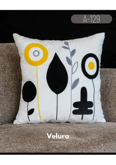 Dekoratif Kırlent & Pinterest Kırlent & Keten Kumaş - Nakış İşleme & A129 Turuncu - Yeşil - Krem