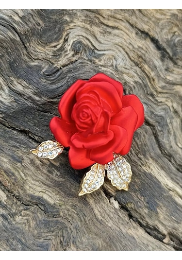 Zirkon Taşlı Gül Broş 245383237 Kırmızı