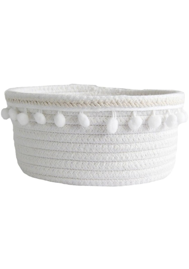 Suntek Güzel Yumuşak Depolama Sepeti Dokuma Pamuk İpliği Yün Beyaz Peluş Top Beyaz