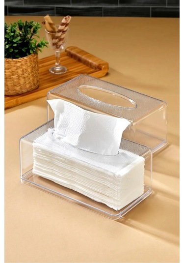 Vivart Üstü Desenli Clear Peçete Organizeri Z Peçetelik Şeffaf Beyaz