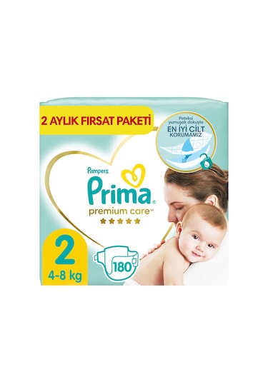 Prima Bebek Bezi Premium Care 2 Beden Aylık Fırsat Paket 180’li 3'lü