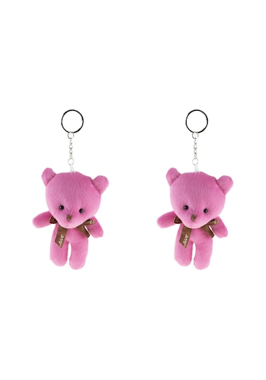 Pelüş Ayıcık Anahtarlık İkili Set Fuşya 12 Cm