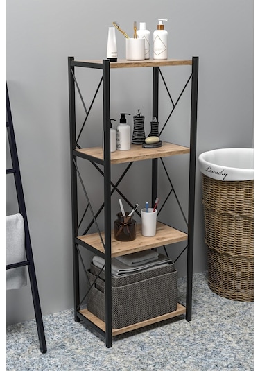 Morpanya Noraca Banyo Düzenleyici Banyo Dolabı Çok Amaçlı Dolap 4 Katlı Metal Mutfak Düzenleyici Ceviz